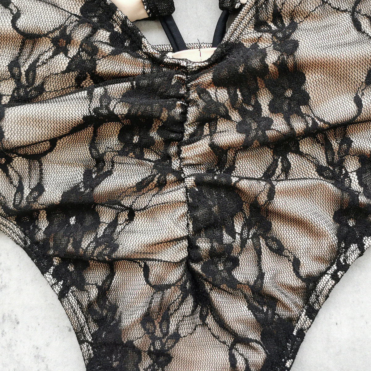 Strapless Halter Lace-Up Hollow-Out Lace One-Piece Swimsuit