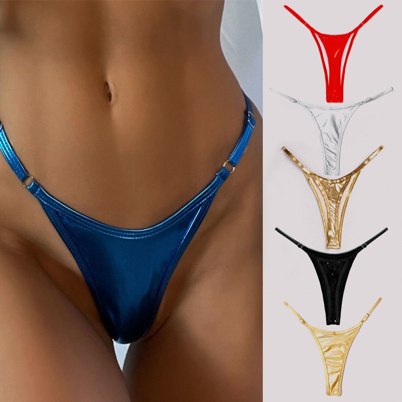 PU Leather Thong Bikini Swimsuit for Pool & Beachwear
