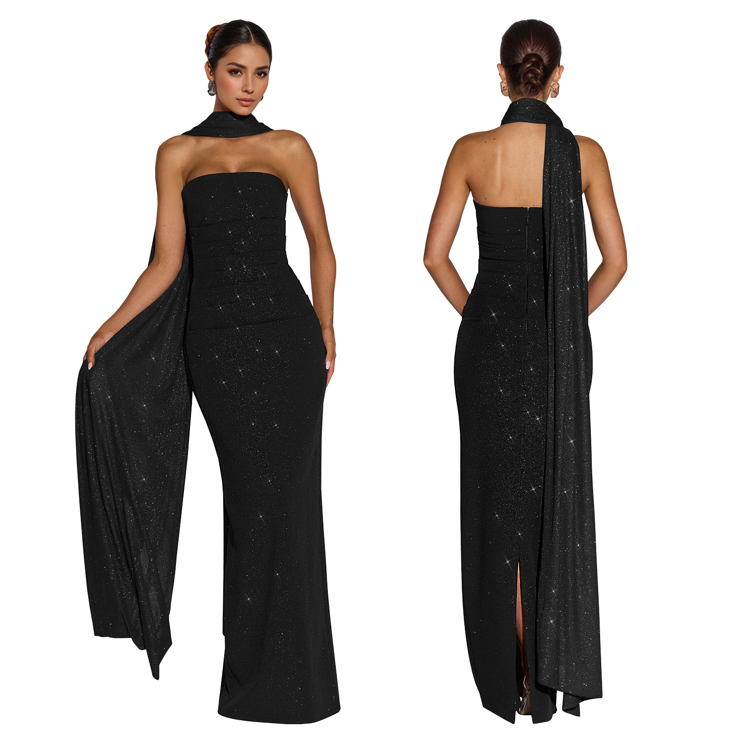 Strapless Slit Bodycon Dress for Evening & Club Wear