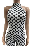 Women Spring/Summer Polka Dot Print Streetchy Halter Neck Backless Jumpsuit