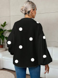 Women French polka dot half-open neckline puff long-sleeved top