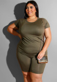 Plus Size Women Casual Top and Shorts Two-Piece Set