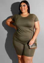 Plus Size Women Casual Top and Shorts Two-Piece Set Plus Size Women Casual Top and Shorts Two-Piece Set