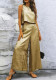 Women Spring/Summer Zipper Sleeveless Top and Bell Bottom Pant Casual Two-Piece Set