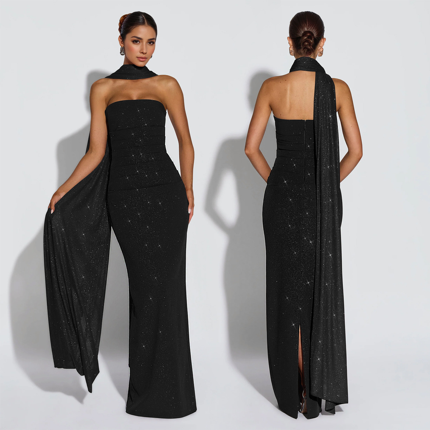 Strapless Slit Bodycon Dress for Evening & Club Wear