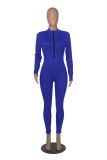 Women Spring and Autumn Ribbed Zipper Jumpsuit