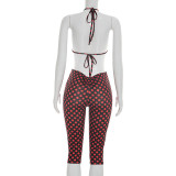 Women polka dot sexy sleeveless polka dot print three-piece
