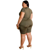 Plus Size Women Casual Top and Shorts Two-Piece Set