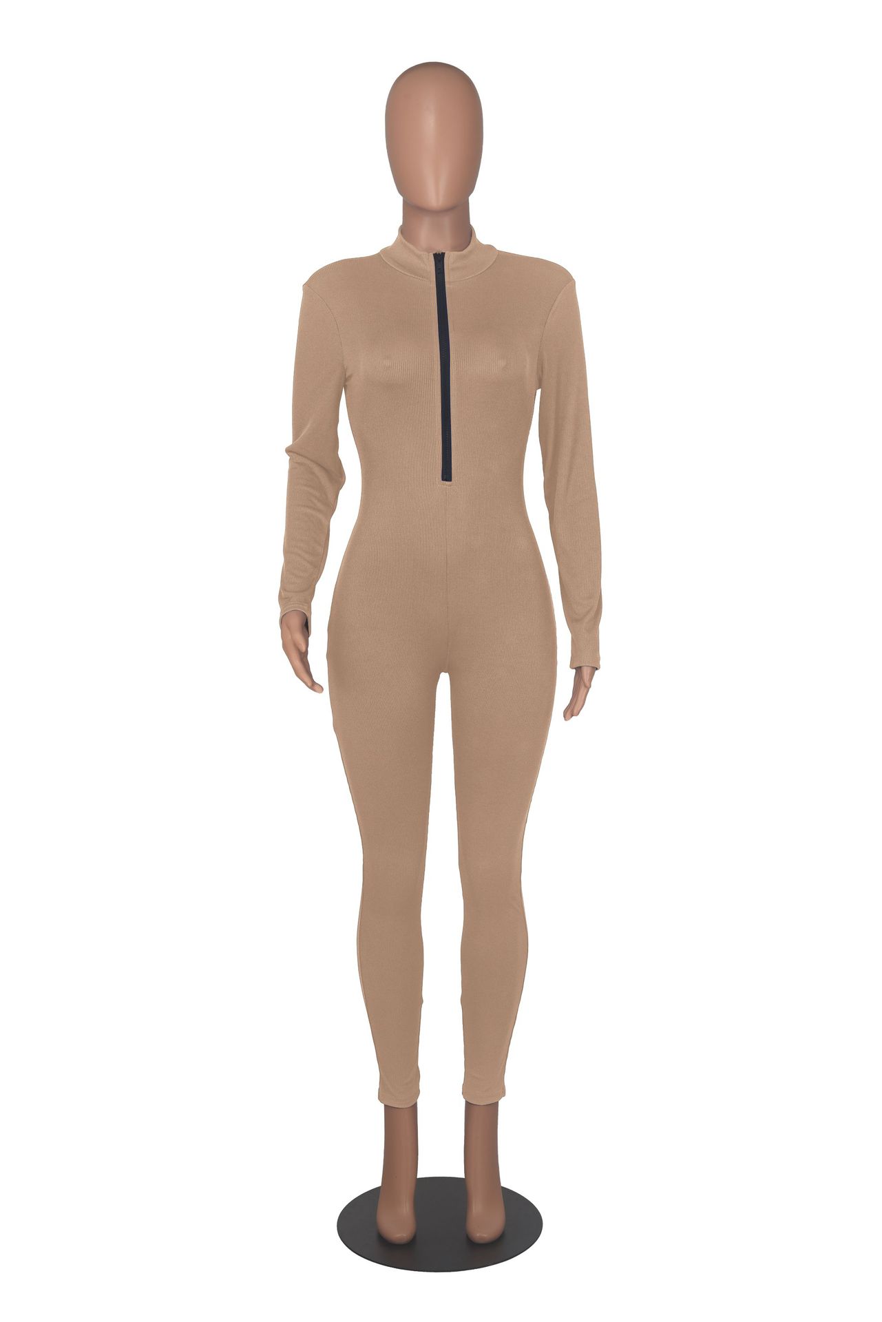 Ribbed Zipper Jumpsuit for Spring & Autumn Activewear