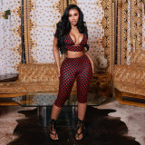 Women polka dot sexy sleeveless polka dot print three-piece