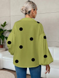 Women French polka dot half-open neckline puff long-sleeved top