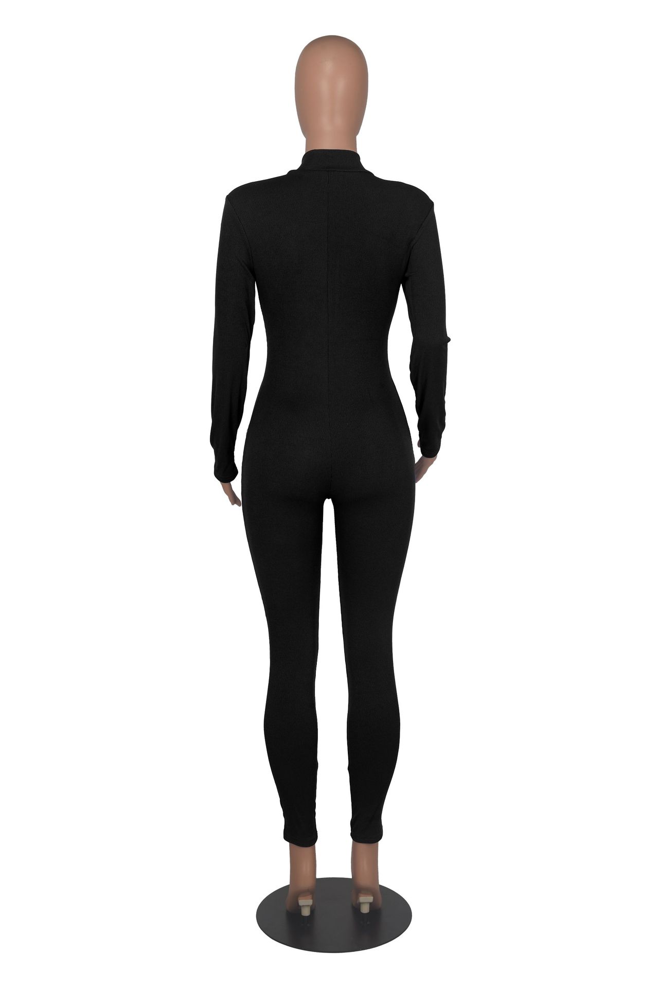 Ribbed Zipper Jumpsuit for Spring & Autumn Activewear
