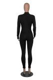 Women Spring and Autumn Ribbed Zipper Jumpsuit