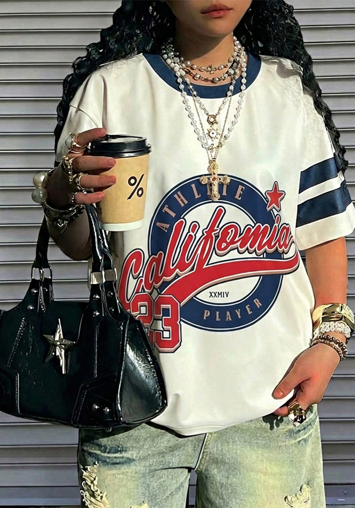 American Style Letter Print Short-Sleeve T-Shirt