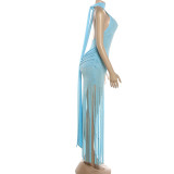 Women Summer Fringe Sexy Halter Neck Backless Dress