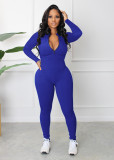 Women Spring and Autumn Ribbed Zipper Jumpsuit