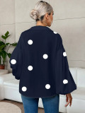 Women French polka dot half-open neckline puff long-sleeved top
