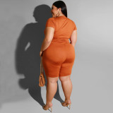 Plus Size Women Casual Top and Shorts Two-Piece Set