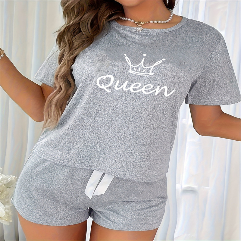 Round Neck T-Shirt Top & Shorts Pajama Two-Piece Set