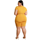 Plus Size Women Casual Top and Shorts Two-Piece Set