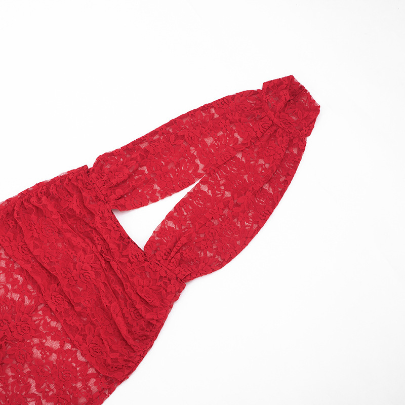 See-Through Backless Hollow-Out Lace Jumpsuit for Club Wear