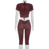 Women polka dot sexy sleeveless polka dot print three-piece