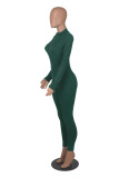 Women Spring and Autumn Ribbed Zipper Jumpsuit