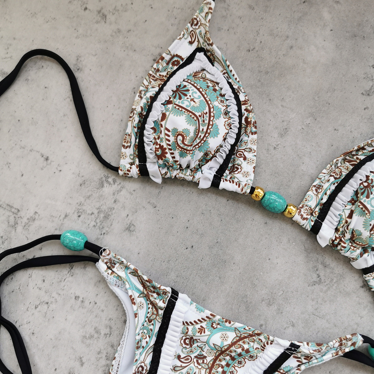 Lace-Up Print Two-Piece Bikini Swimsuit for Beach Vacations