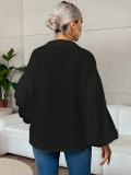 Women French polka dot half-open neckline puff long-sleeved top