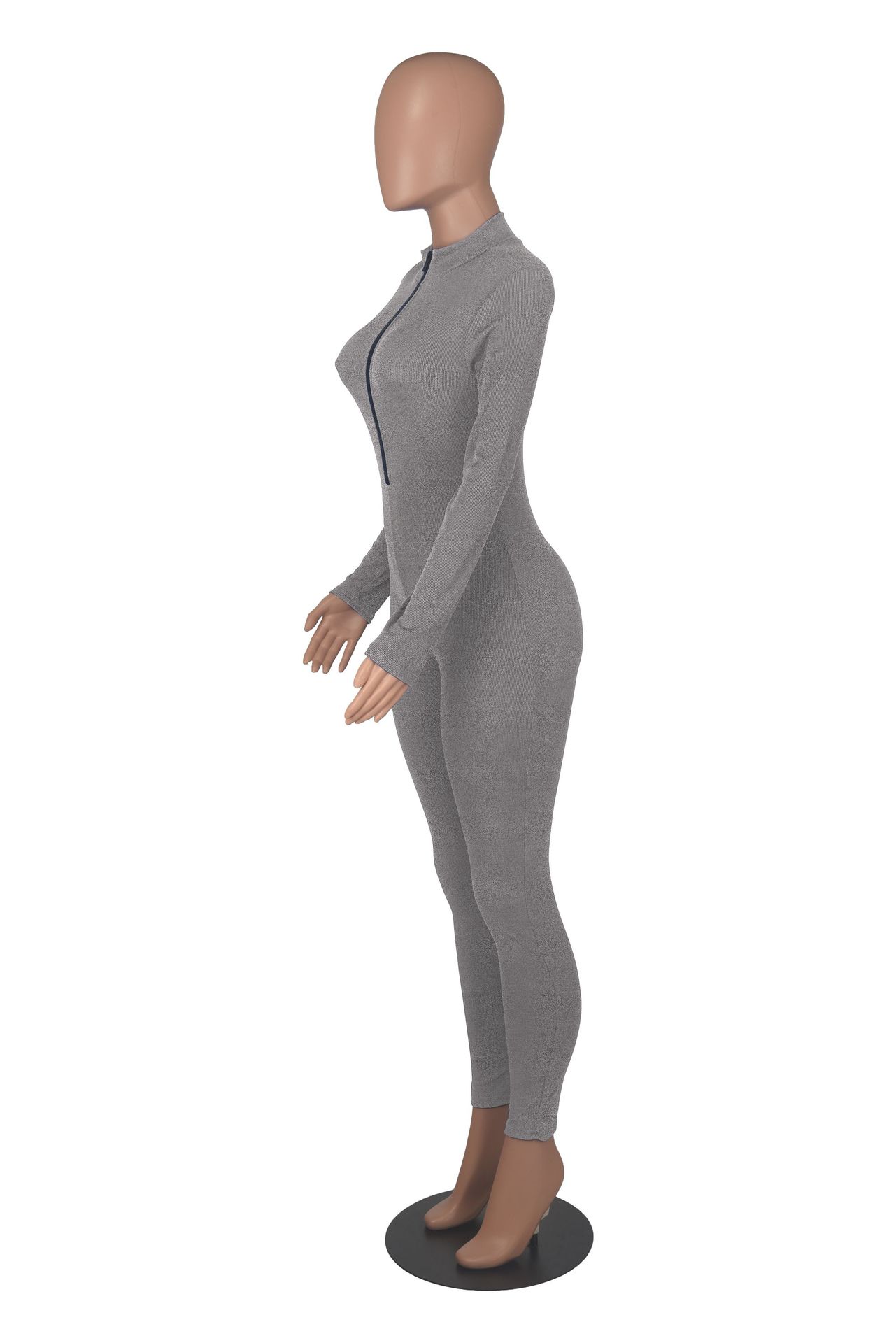 Ribbed Zipper Jumpsuit for Spring & Autumn Activewear
