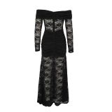 Women Sexy Off-Shoulder Long-Sleeve Lace Bodycon Dress