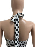 Women Spring/Summer Polka Dot Print Streetchy Halter Neck Backless Jumpsuit