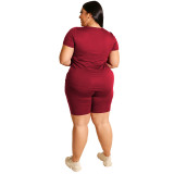 Plus Size Women Casual Top and Shorts Two-Piece Set