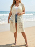 Plus Size Women Casual Hollow-Out Beach Cover-Up