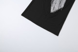 Women summer elegant slash shoulder tassel patchwork dress