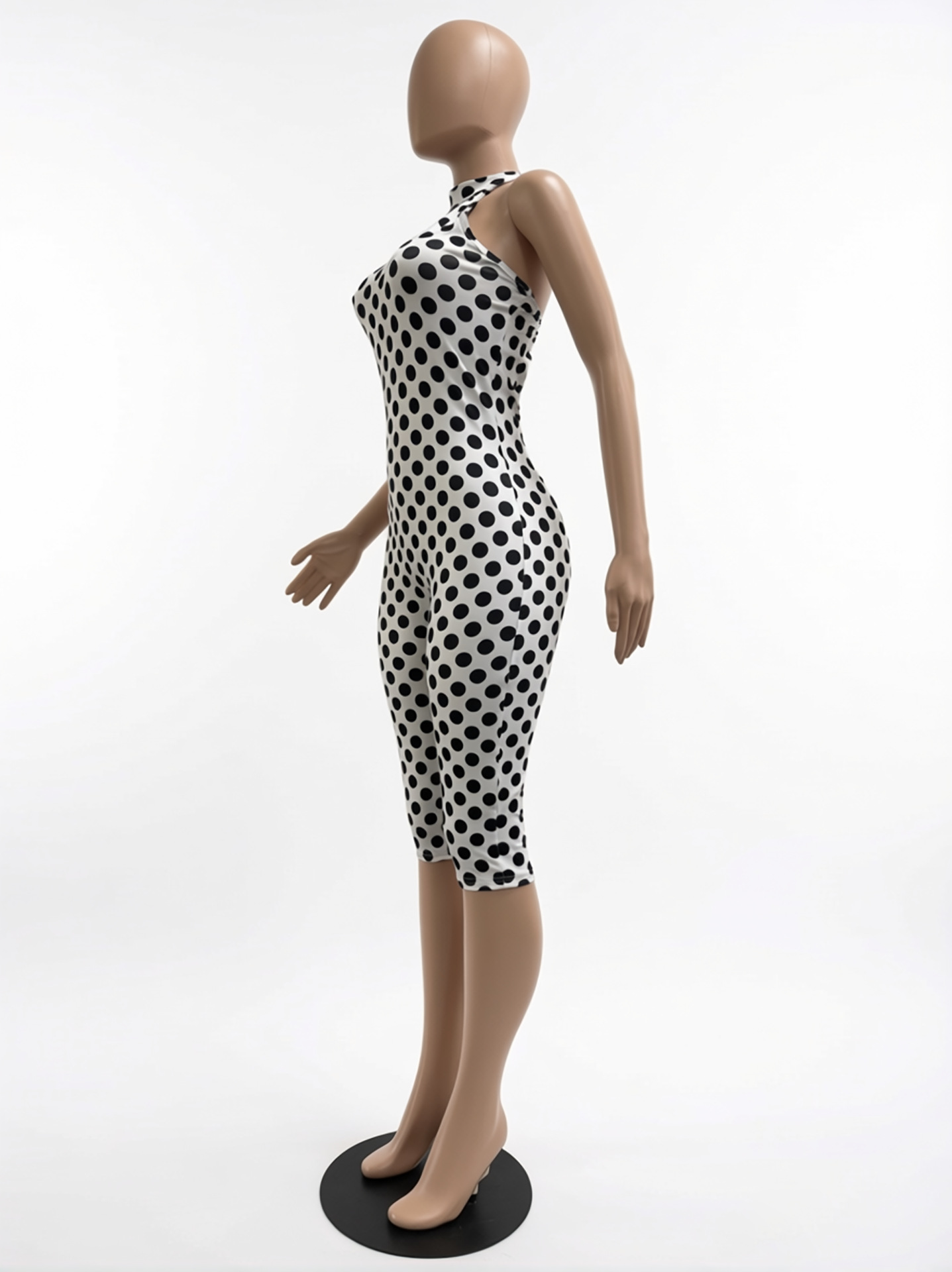 Polka Dot Stretchy Halter Backless Jumpsuit for Spring/Summer