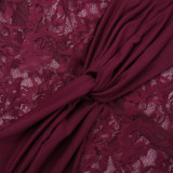 Women Sexy and Elegant Long-Sleeved Patchwork Lace See-Through Dress