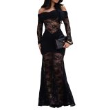 Women Sexy Off-Shoulder Long-Sleeve Lace Bodycon Dress