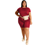 Plus Size Women Casual Top and Shorts Two-Piece Set