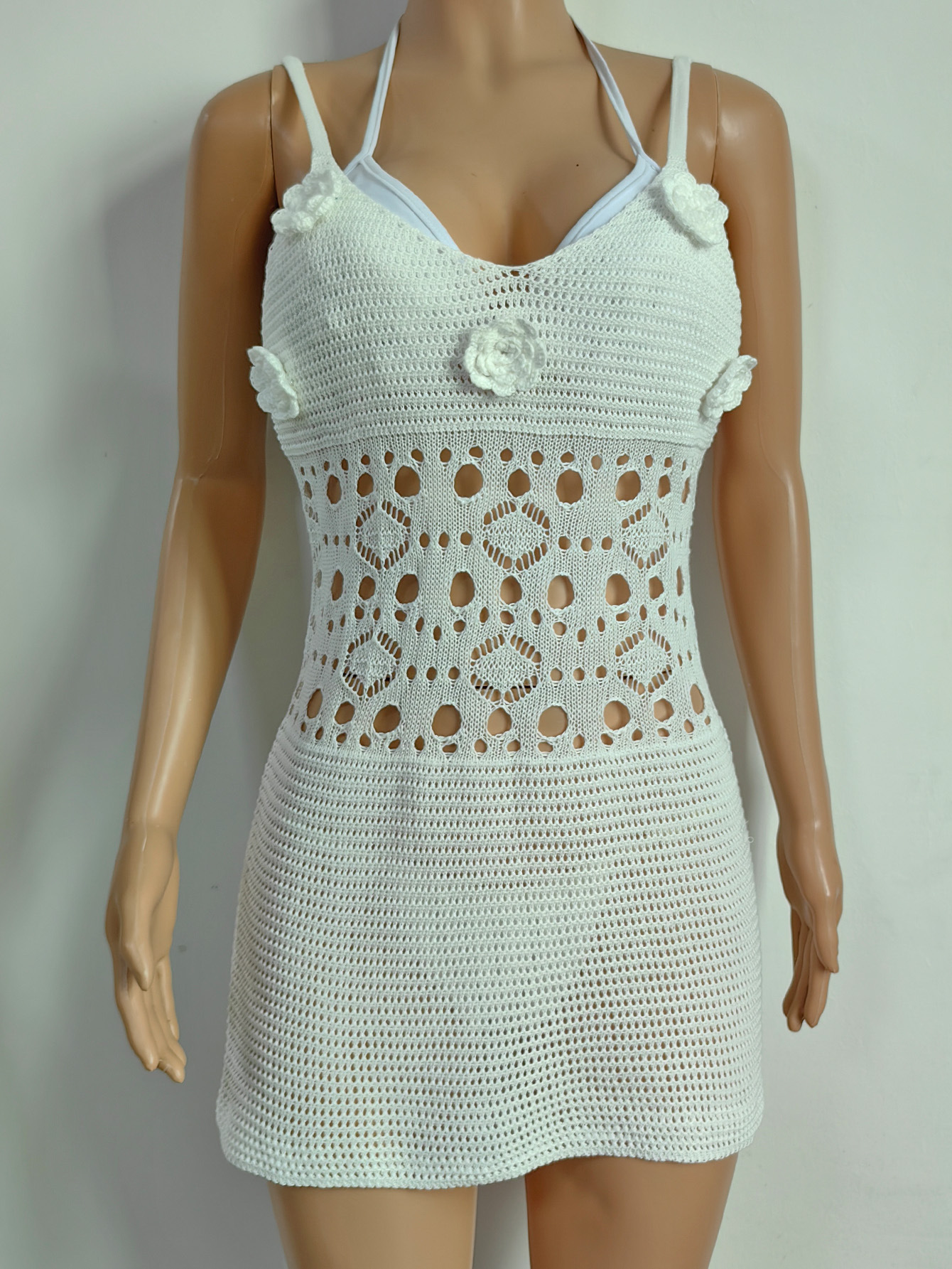 Hollow-Out Patchwork Hand-Crossed Slip Cover-Up Dress