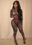 Women Spring Sexy Mesh See-Through Printed Jumpsuit