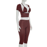 Women polka dot sexy sleeveless polka dot print three-piece