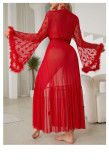 Women Heart Print Mesh See-Through Robe Lingerie