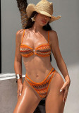 Women Geometric Print Tie Bikini Beach Swimsuit