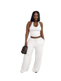 Summer Women Casual Street Halter Top & High Waist Wide Leg Pants Set