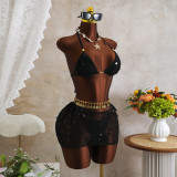 Women Mesh Sequin Bikini Three-Piece Beachwear