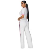 Spring Summer Women Trendy Patchwork Ribbed Contrast Lounge Two-Piece Pants Set