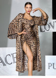 Women Leopard Satin Two-Piece Sleepwear Pajama Set