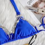 Summer Women Rhinestone Decor Bikini Shorts Swimsuit Set