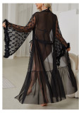Women Heart Print Mesh See-Through Robe Lingerie